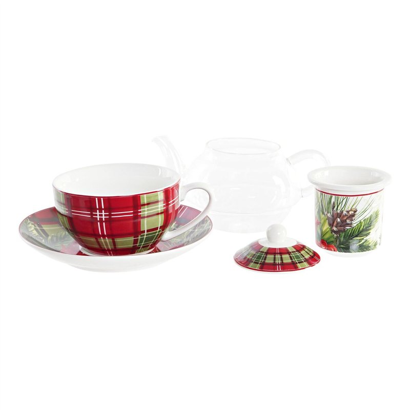 Théière DKD Home Decor 1 Tasse Filtre Verre Porcelaine (250 ml)