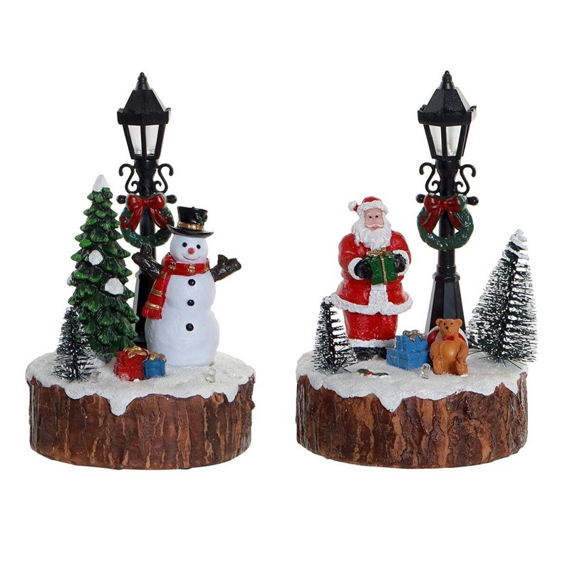 Figurine Décorative DKD Home Decor Lumière LED Résine Bonhomme de Neige (9 x 9 x 13 cm) (2 Unités)