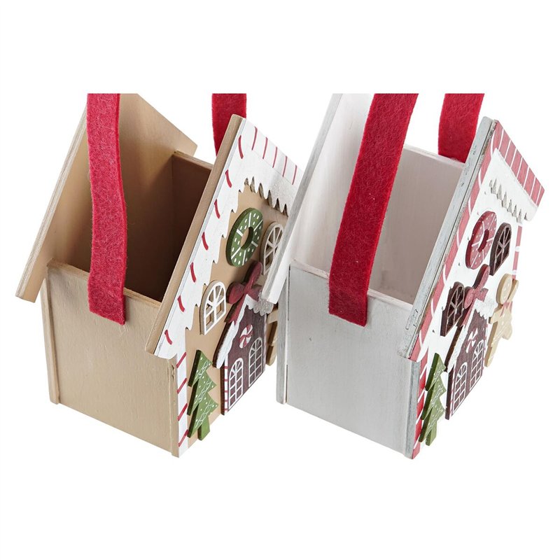 Image secondaire de Décorations de Noël DKD Home Decor Bois Maison (13 x 7 x 15 cm) (4 Unités)