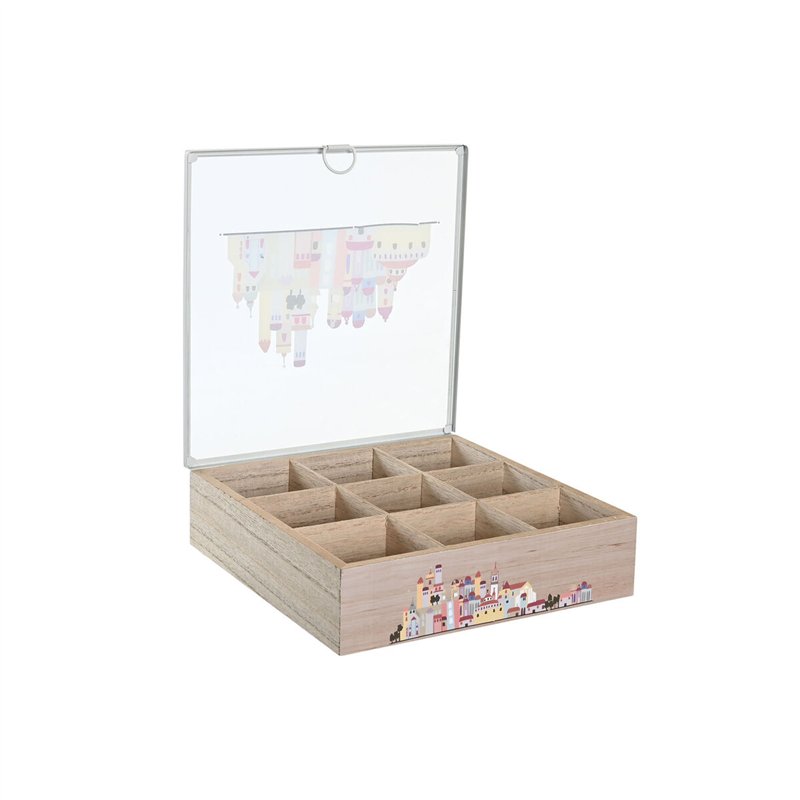 Image secondaire de Boîte pour infusions DKD Home Decor Verre Métal Multicouleur Bois MDF (24,5 x 24,5 x 6 cm) (2 Unités)