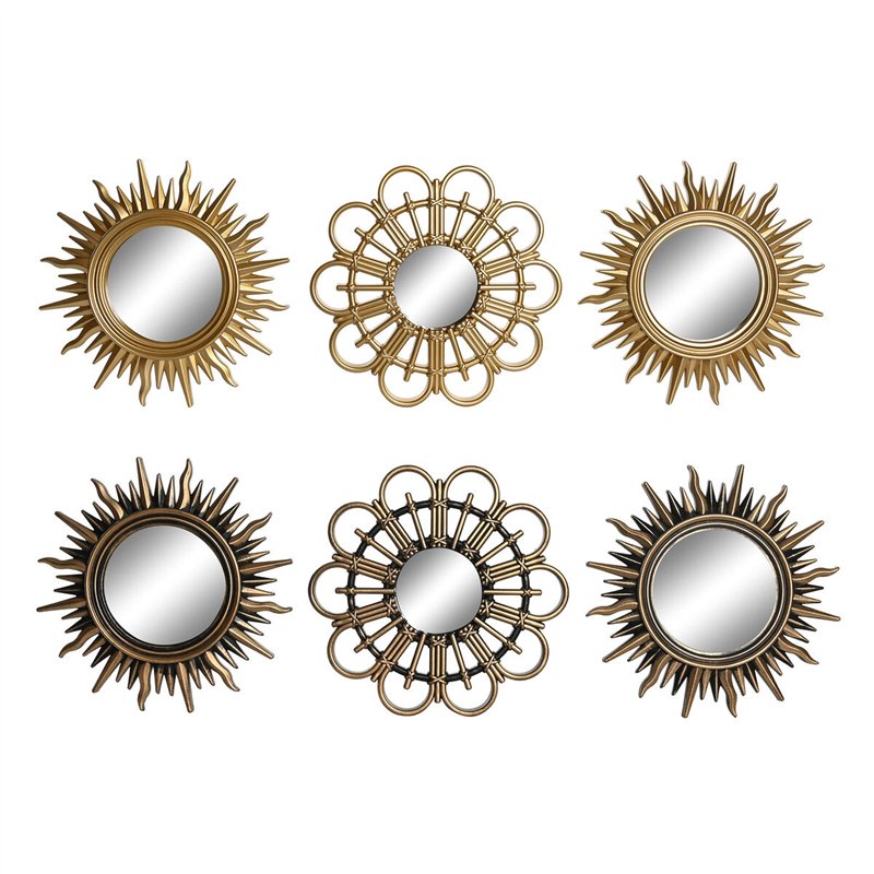 Ensemble de miroirs DKD Home Decor Verre Noir Doré polypropylène (25 x 3 x 25 cm) (2 Unités)