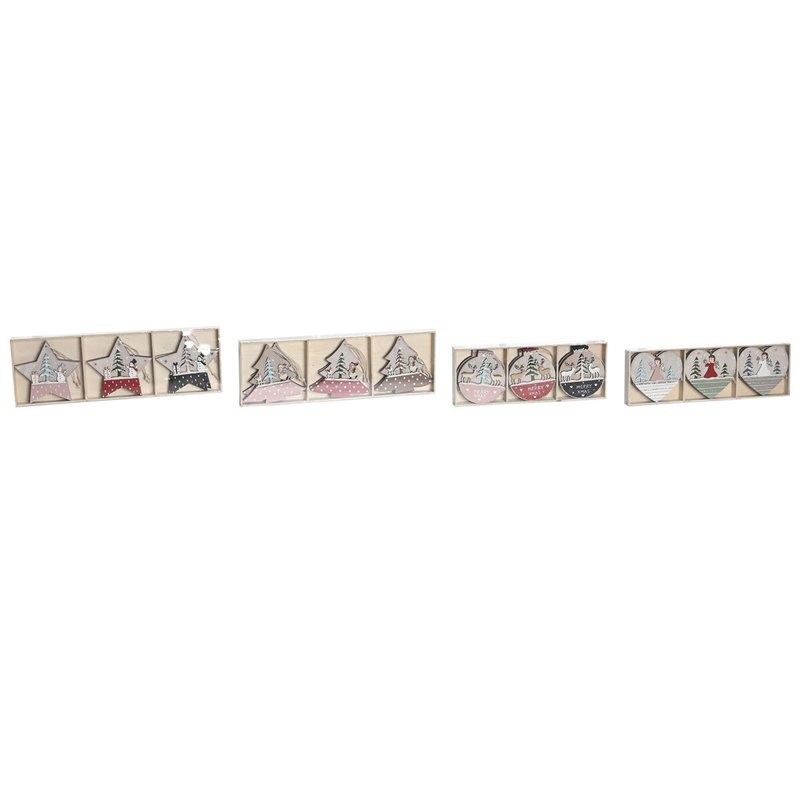 Décoration Suspendue DKD Home Decor Rouge Rose Bois 23 x 1,5 x 9 cm (6 Pièces) (4 Unités)