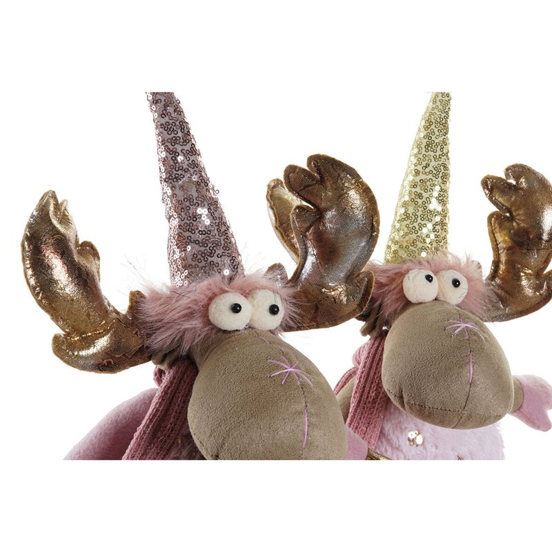 Image secondaire de Décorations de Noël DKD Home Decor Marron Rose Doré Renne 27 x 16 x 42 cm (2 Unités)