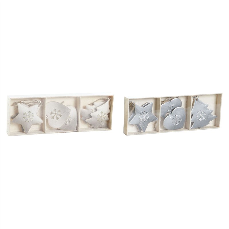 Décoration Suspendue DKD Home Decor Blanc Gris Métal 7 x 2 x 7 cm (6 Pièces) (2 Unités)