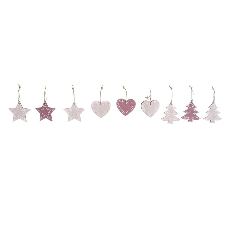 Image secondaire de Décoration Suspendue DKD Home Decor Rose Rose clair Bois 6,5 x 1 x 6,5 cm (9 Pièces) (3 Unités)