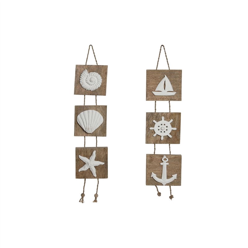 Décoration Suspendue Home ESPRIT Blanc Naturel méditerranéen 15,5 x 4 x 80 cm (2 Unités)