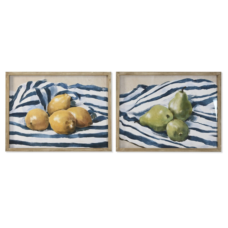 Cadre Home ESPRIT Jaune Bleu Blanc Vert Fruits méditerranéen 60 x 2,5 x 45 cm (2 Unités)