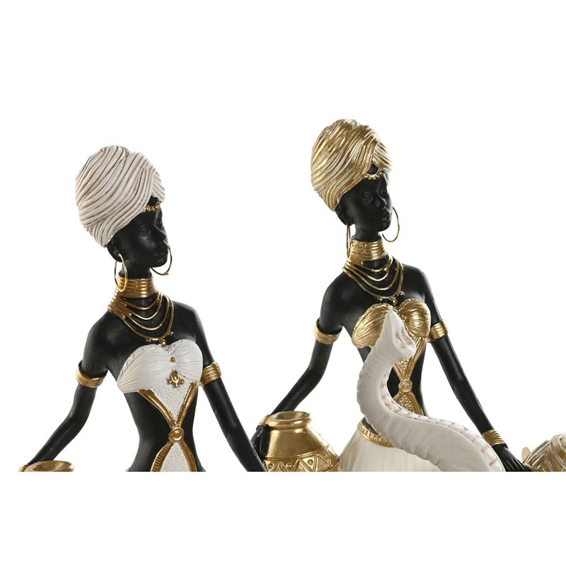 Image secondaire de Figurine Décorative Home ESPRIT Blanc Noir Doré Eléphant Africaine 21 x 11 x 32 cm (2 Unités)