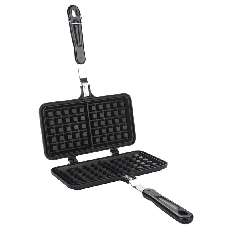Image secondaire de Gaufrier pour cuisinière, poêle à gaufres en fonte antiadhésive Double gaufriers belges pour le camping, la cuisson du petit-déj