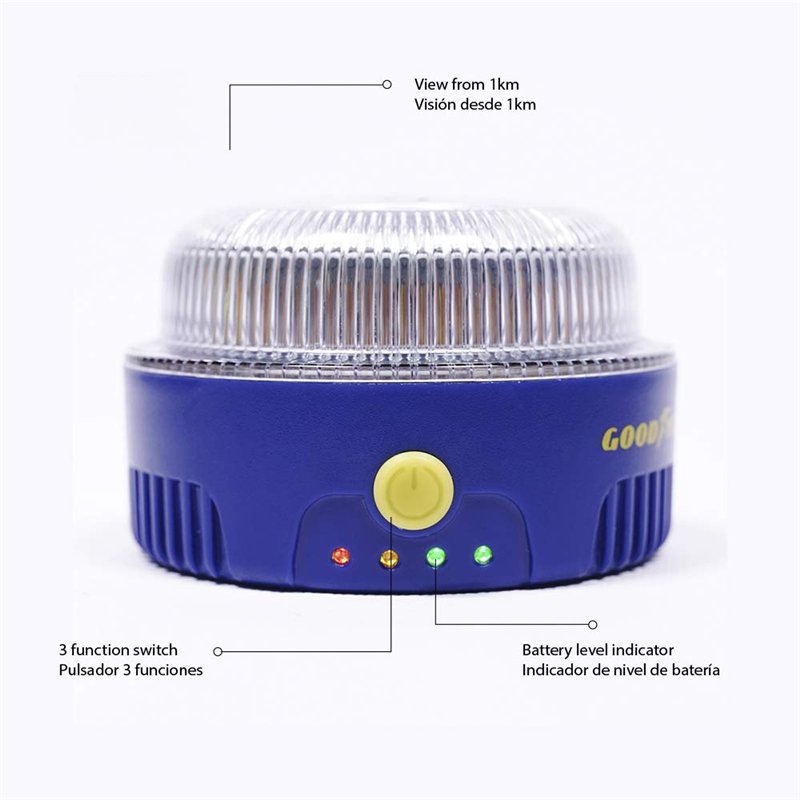 Image secondaire de Goodyear V16 Lumière d’urgence pour voiture et moto LED. Balise lumineuse. Base magnétique.