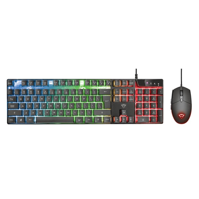 Trust Gaming Ensemble Clavier et Souris GXT 838 Azor – Clavier avec Disposition QWERTY UK, éclairage LED, 8 Touches Anti-ghostin