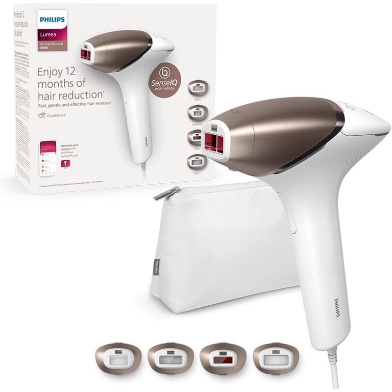 Philips Lumea série 8000, Épilateur à lumière pulsée, alternative à l'épilation laser, technologie SenseIQ, 4 accessoires pour l