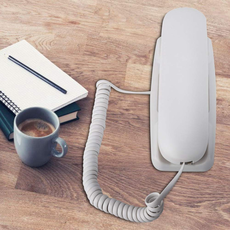 Image secondaire de Téléphone Mural Fixe pour Les ménages, Mini téléphone Professionnel Filaire de Bureau, Fonction de Recomposition, de Flash et de