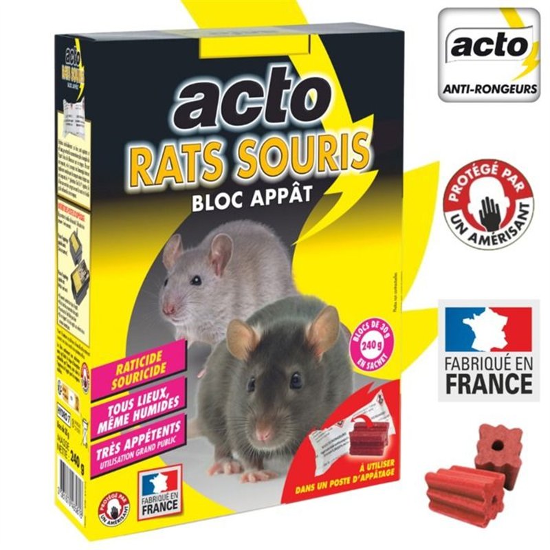 Image secondaire de Appât pour rats et souris - ACTO - 12 blocs de 20 g - Très attractif - Dératisation efficace - Poids total 240 g