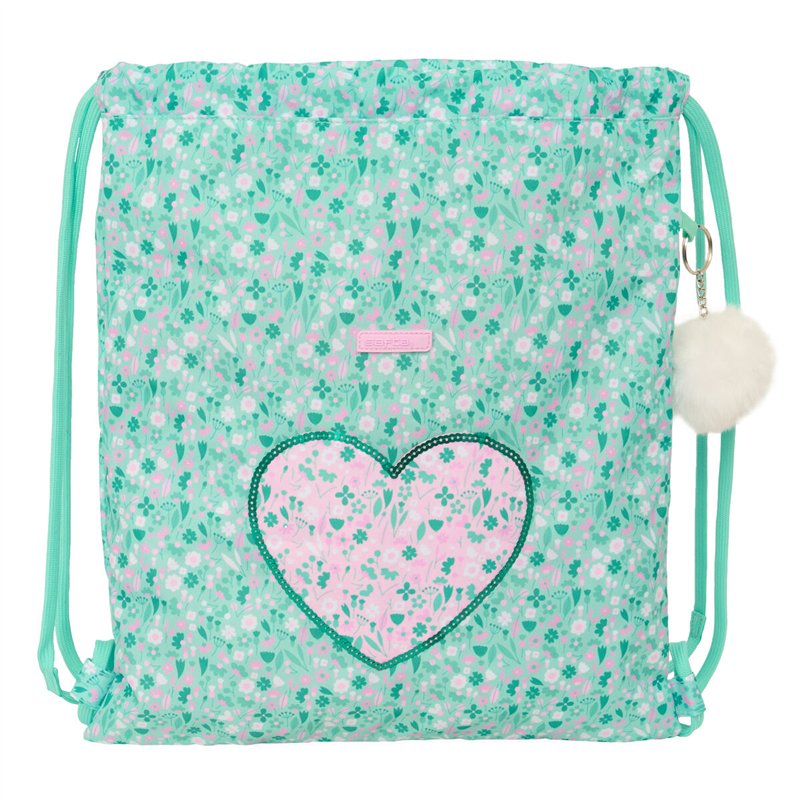 Sac à dos serré par des ficelles Safta Cuore Menthe 35 x 40 x 1 cm