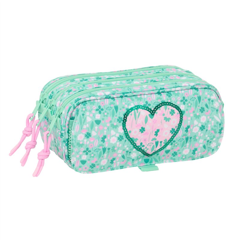 Trousse Fourre-Tout Triple Safta Cuore Menthe 21,5 x 10 x 8 cm