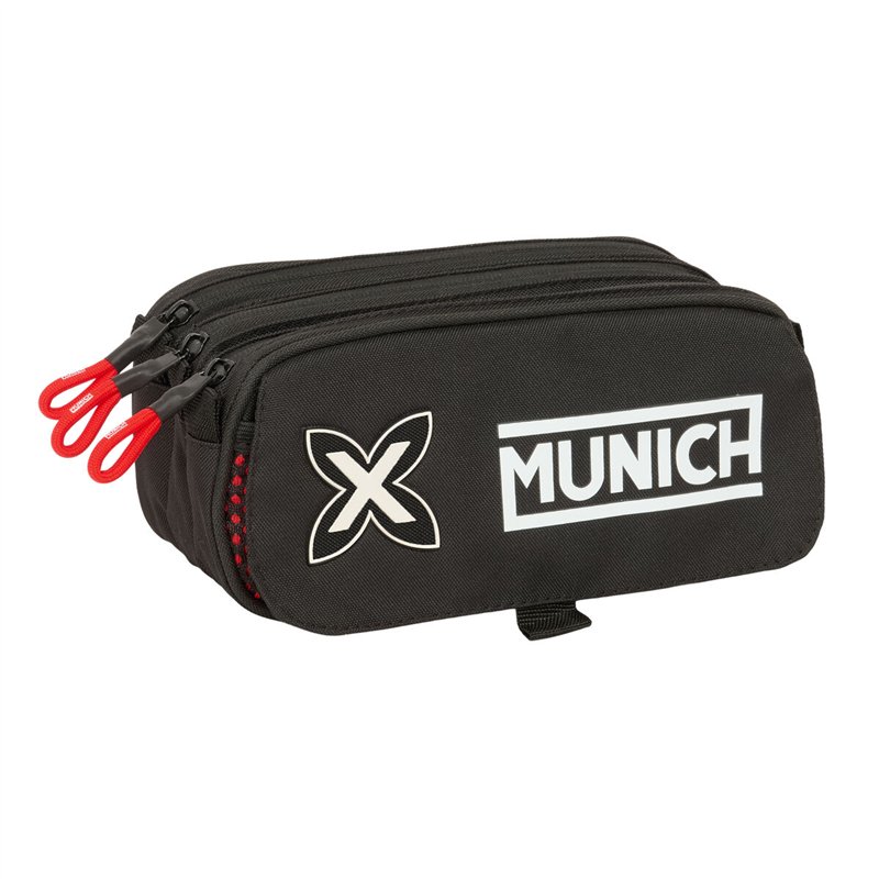 Trousse Fourre-Tout Triple Munich Vulcan Noir 21,5 x 10 x 8 cm