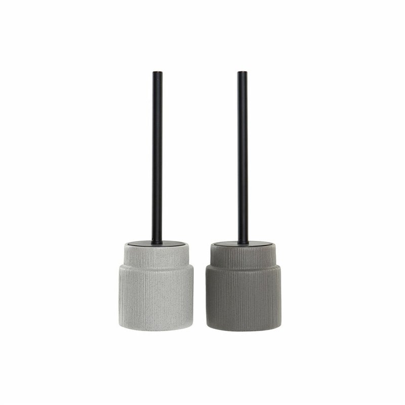 Brosse de salle de wc DKD Home Decor Gris clair Gris foncé Acier Grès Scandi 10 x 10 x 39 cm (2 Unités)