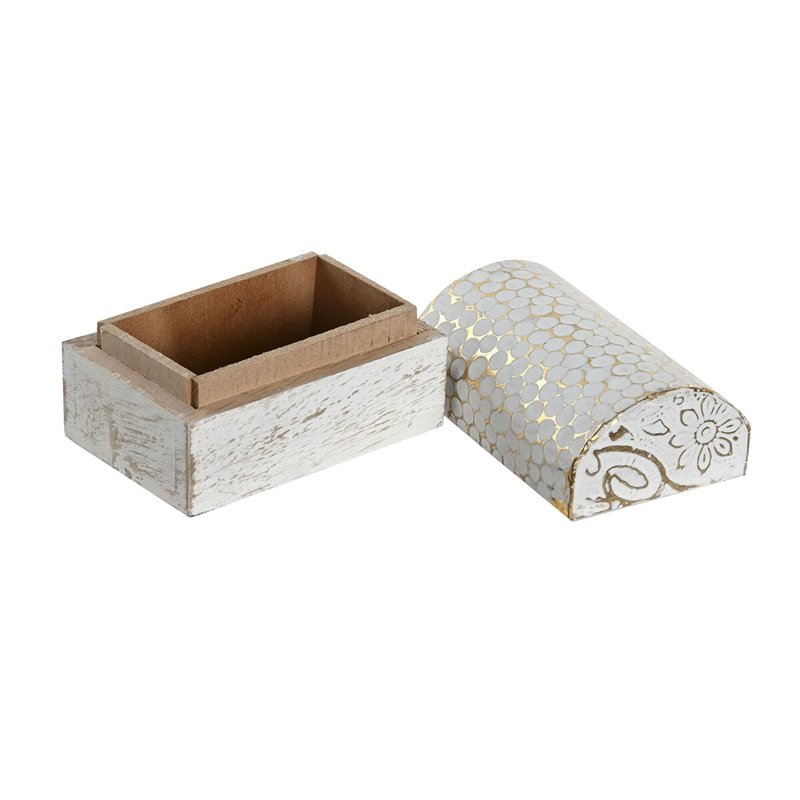 Image secondaire de Boîte à bijoux DKD Home Decor Blanc Doré Aluminium Bois de manguier 7,5 x 5,3 x 5,3 cm (6 Unités)