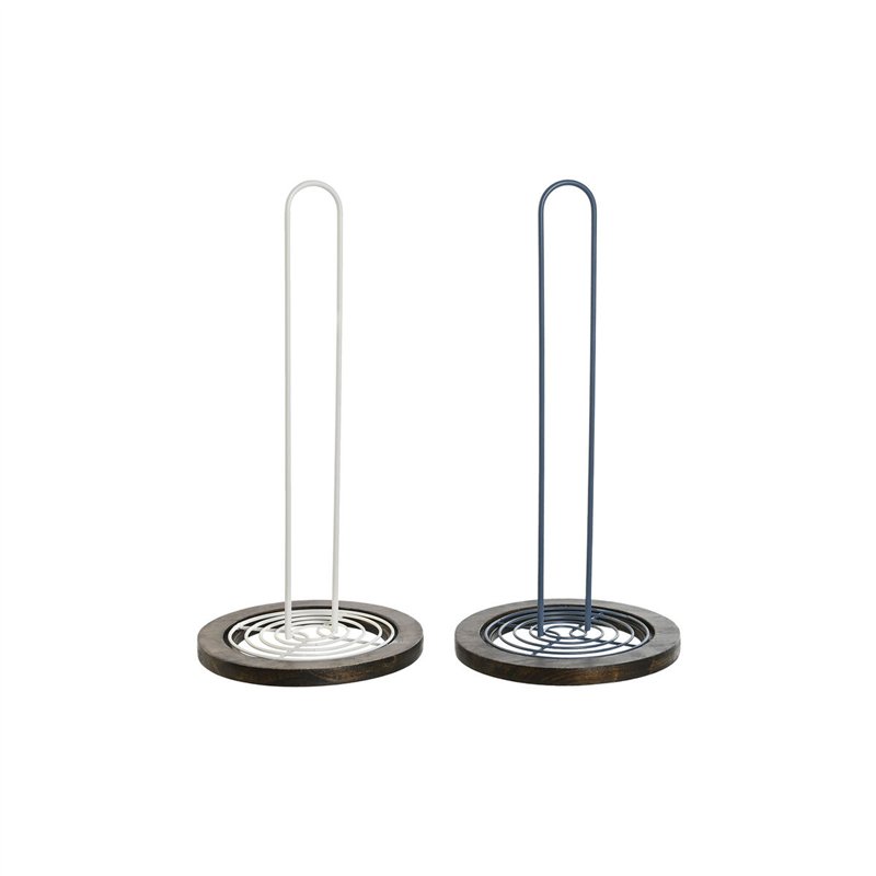 Porte-rouleaux de Cuisine DKD Home Decor Bleu Blanc Métal Bois d'hévéa 15 x 15 x 31 cm (2 Unités)