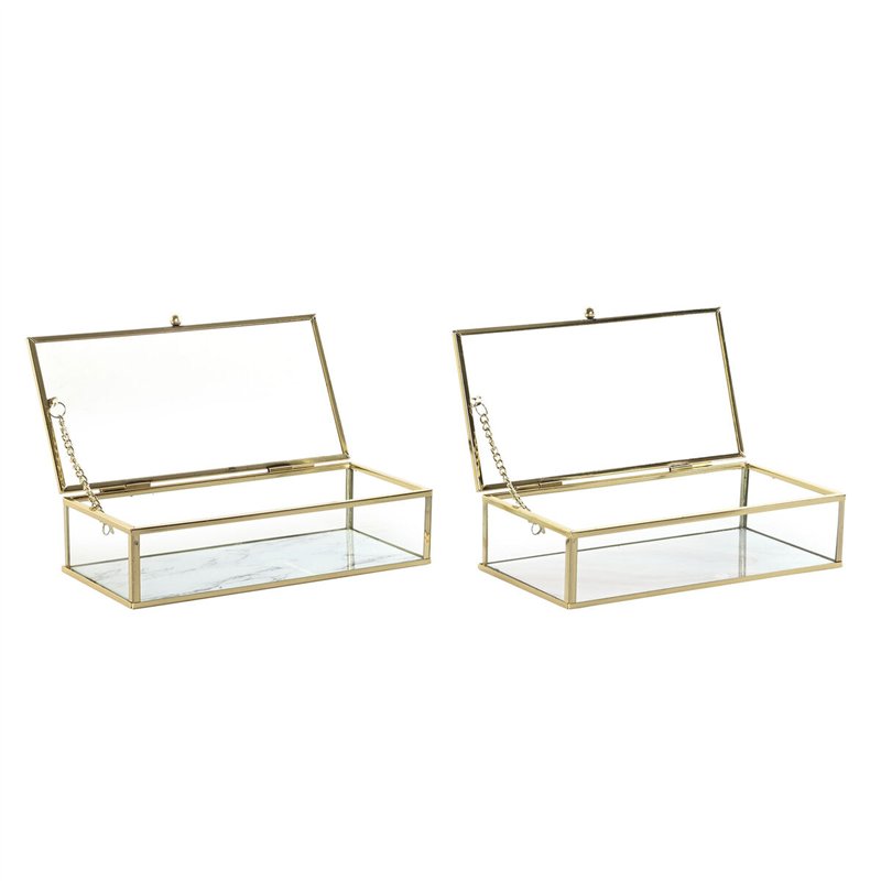 Image secondaire de Boîte à bijoux DKD Home Decor Doré Métal Verre 20 x 11 x 5 cm 22 x 12 x 7 cm (2 Unités)