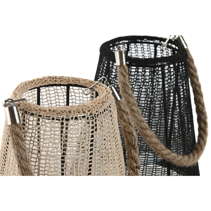 Image secondaire de Bougeoir Home ESPRIT Noir Naturel Verre Corde 19 x 19 x 22 cm (2 Unités)