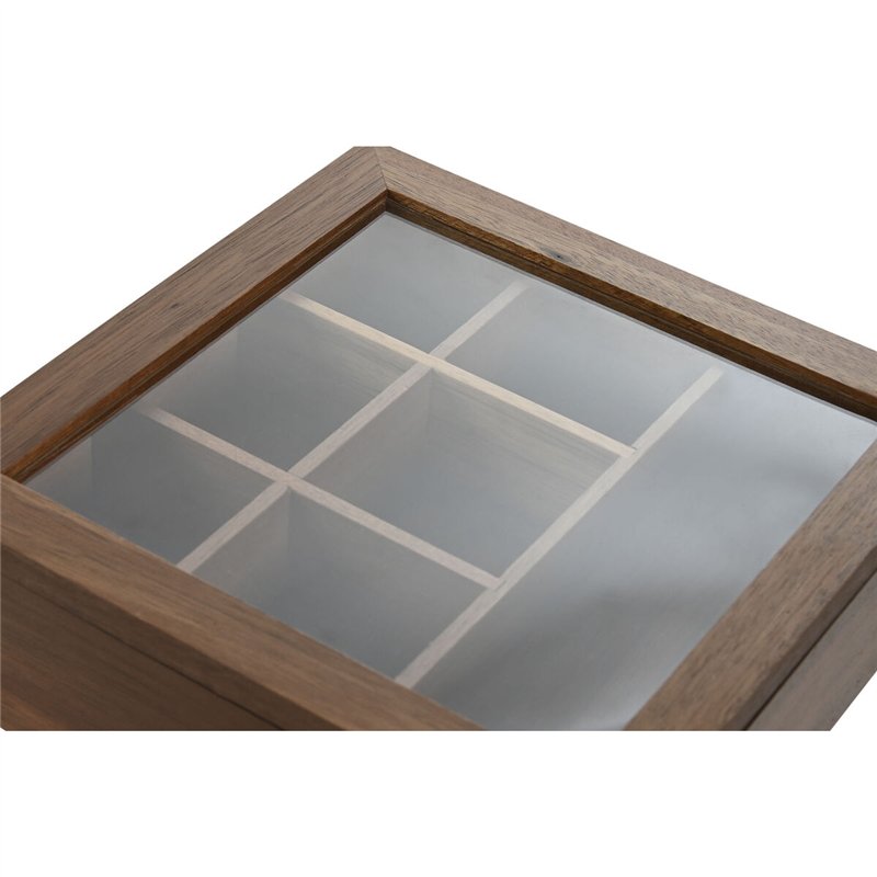 Image secondaire de Boîte pour infusions Home ESPRIT Naturel Verre Bois d'acacia 20,5 x 20,5 x 6,5 cm