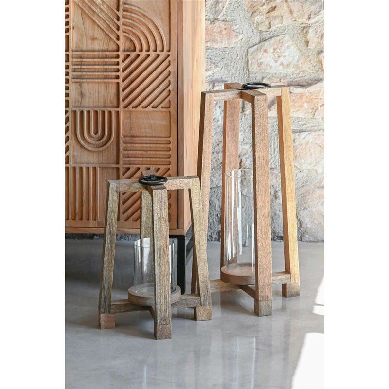 Image secondaire de Bougeoir Home ESPRIT Marron Naturel Verre Bois de manguier 27 x 27 x 54 cm