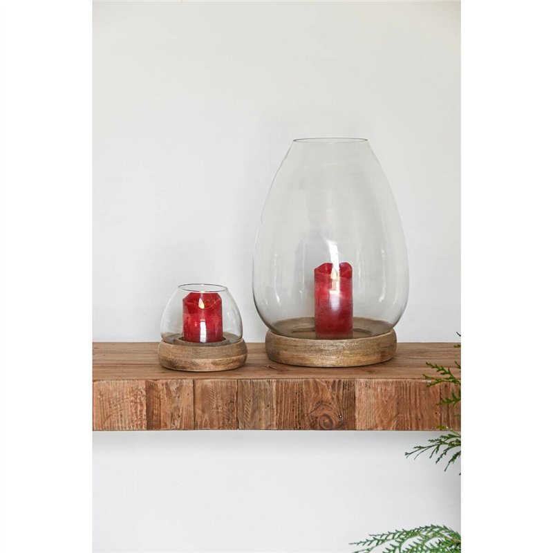 Image secondaire de Bougeoir Home ESPRIT Marron Naturel Verre Bois de manguier 30 x 30 x 40 cm (2 Unités)