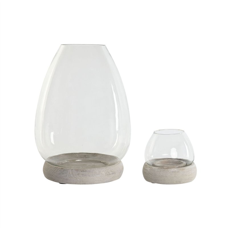 Bougeoir Home ESPRIT Blanc Naturel Verre Bois de manguier 30 x 30 x 40 cm (2 Unités)