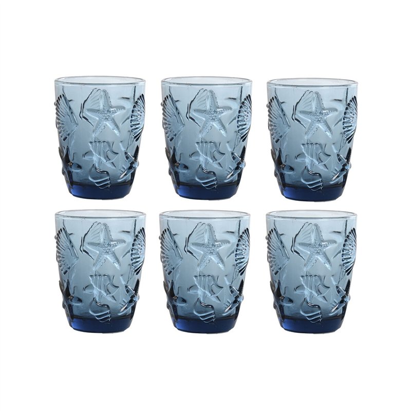 Set de Verres Home ESPRIT Bleu Verre méditerranéen Avec relief 290 ml (6 Unités)