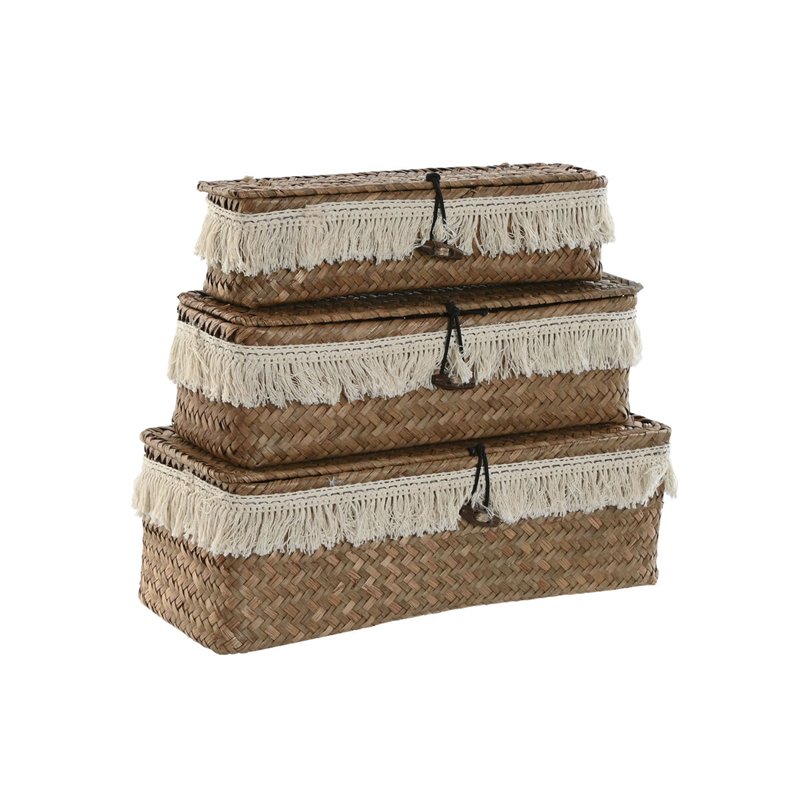 Set de basket Home ESPRIT Blanc Naturel Fibre naturelle Boho Usé (3 Pièces)