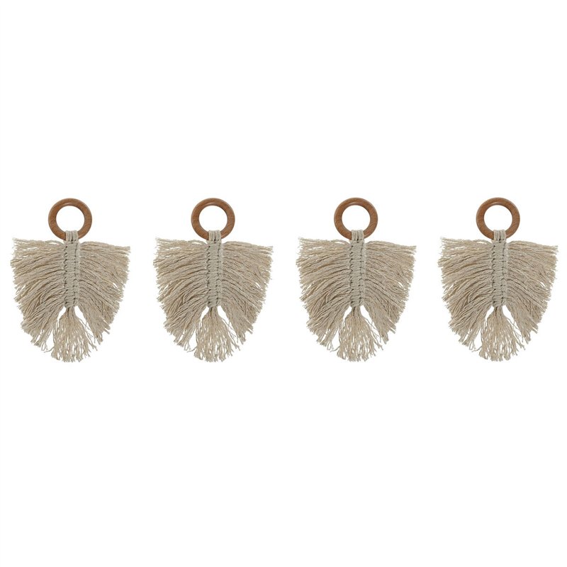 Rond de serviette Home ESPRIT Naturel Acacia Macramé 13 x 1 x 18 cm 4 Pièces