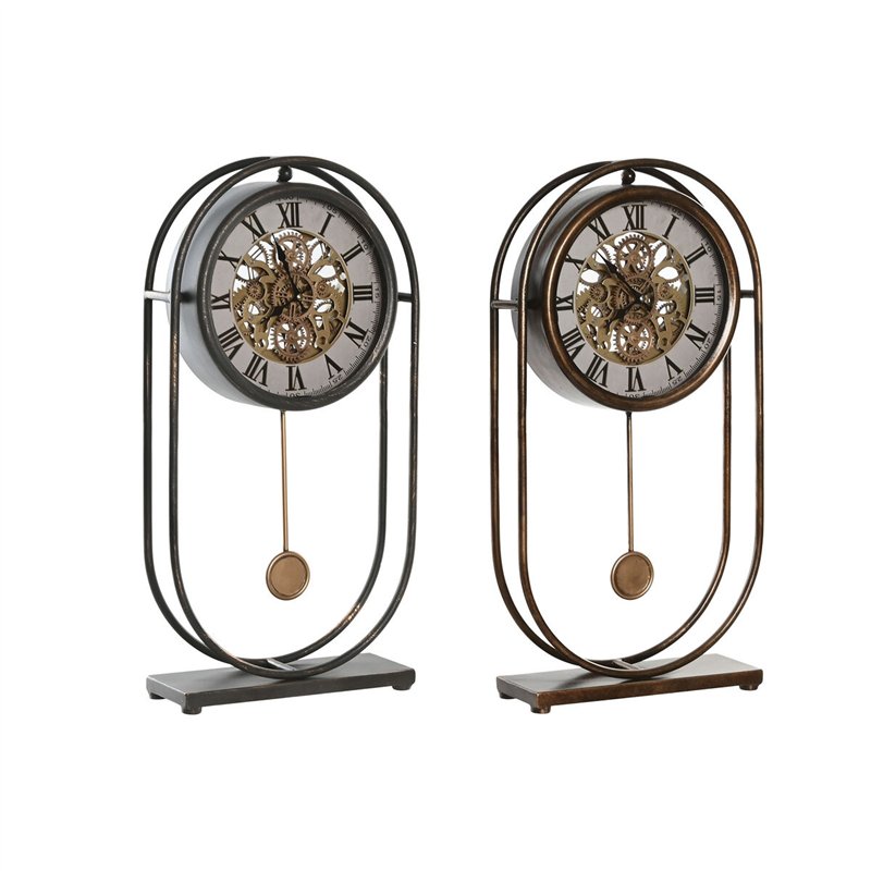 Horloge de table Home ESPRIT Noir Doré Vintage (2 Unités)