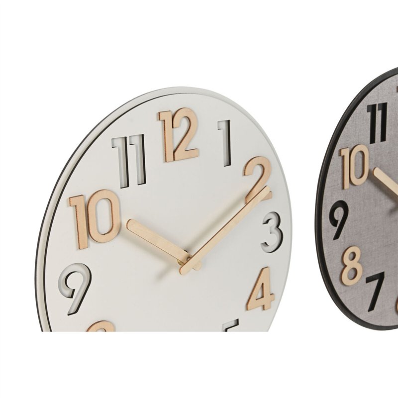 Image secondaire de Horloge Murale Home ESPRIT Gris Naturel Bois MDF 30 x 5 x 30 cm (2 Unités)