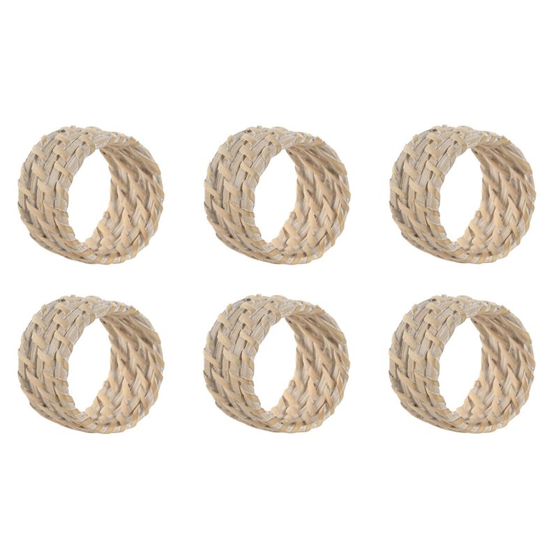 Rond de serviette Home ESPRIT Blanc Naturel Bambou Rotin 5 x 5 x 3 cm