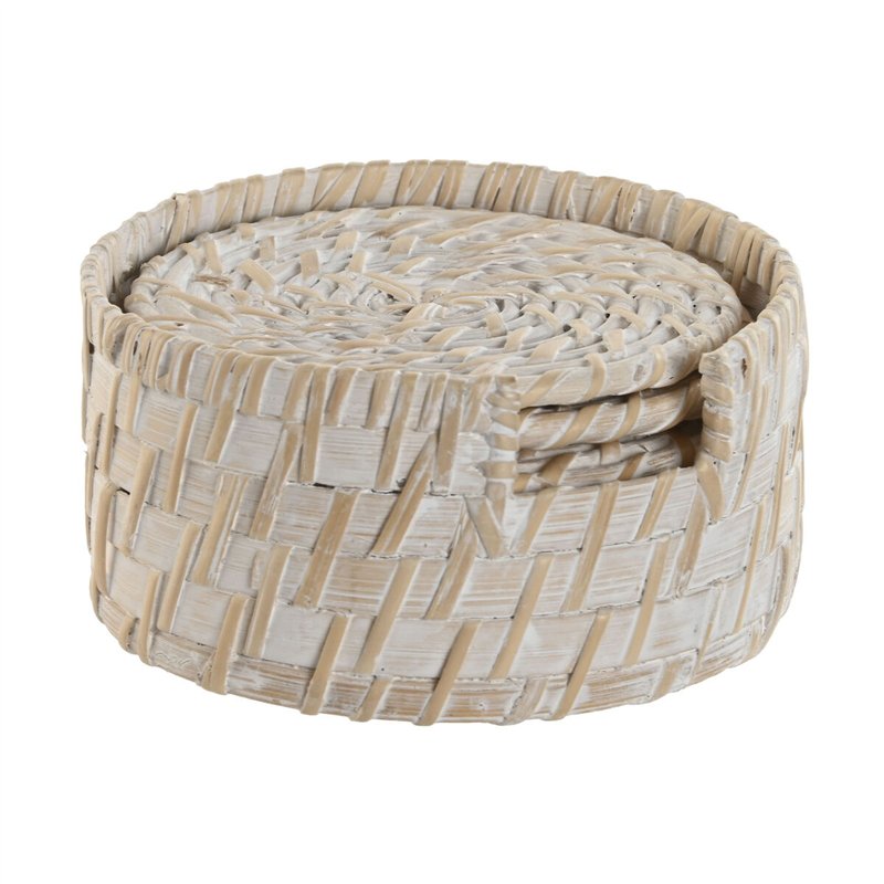 Image secondaire de Dessous de verres Home ESPRIT Blanc Naturel Bambou Rotin 12 x 12 x 6 cm