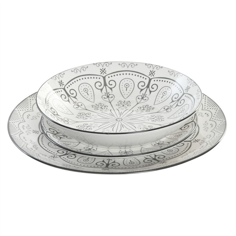 Image secondaire de Assiettes Home ESPRIT Gris clair Porcelaine Scandi 18 Pièces