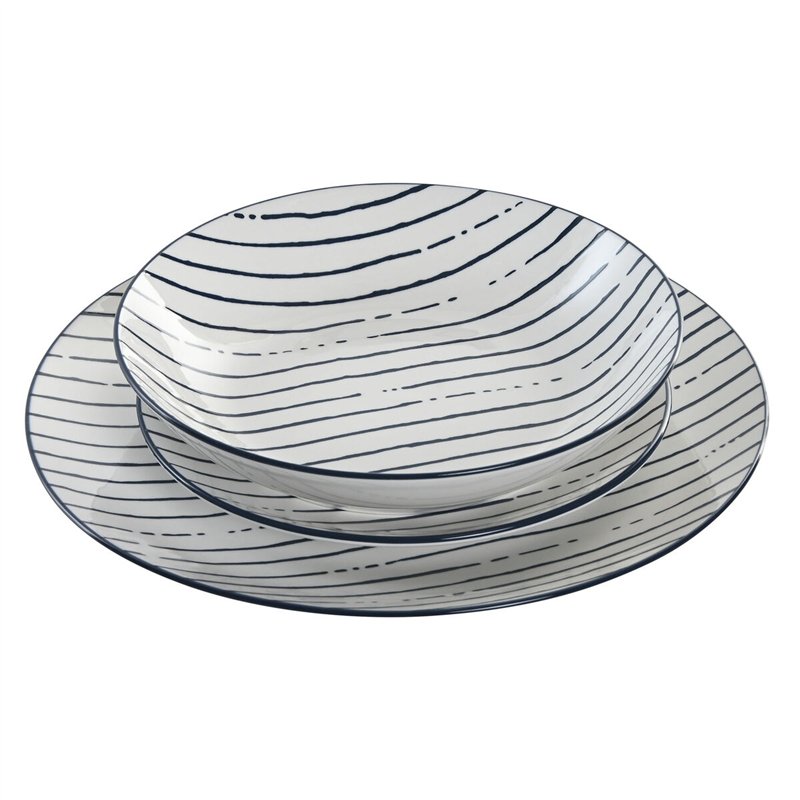 Image secondaire de Assiettes Home ESPRIT Bleu Porcelaine Rayures méditerranéen 18 Pièces