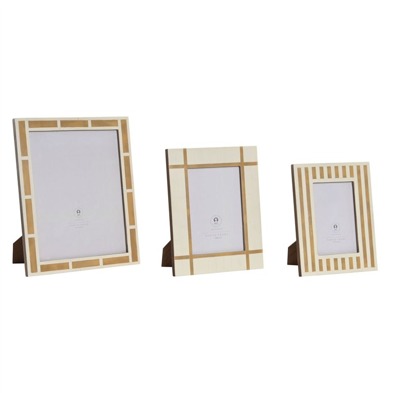 Cadre photo Home ESPRIT Blanc Naturel Résine Os (3 Unités)