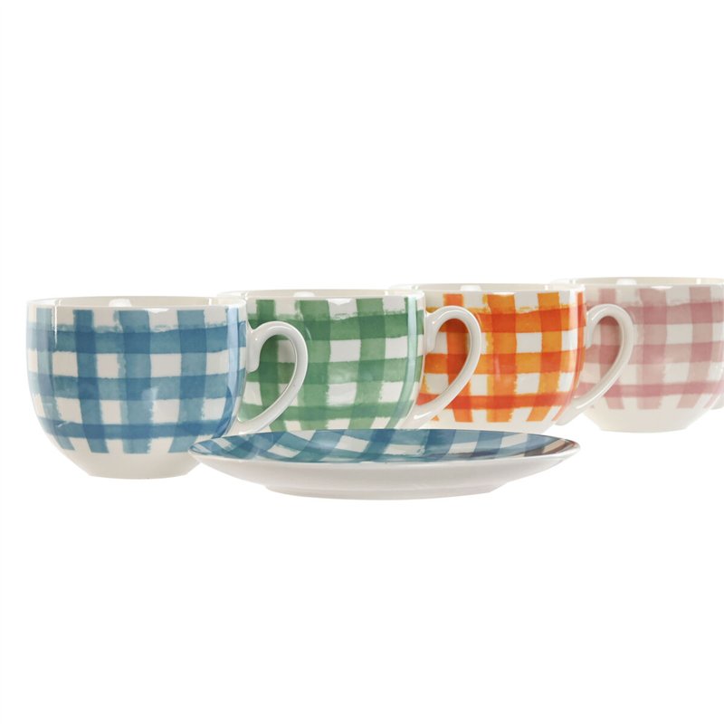 Image secondaire de Jeu de 6 tasses avec plat Home ESPRIT Bleu Vert Orange Rose Porcelaine 240 ml
