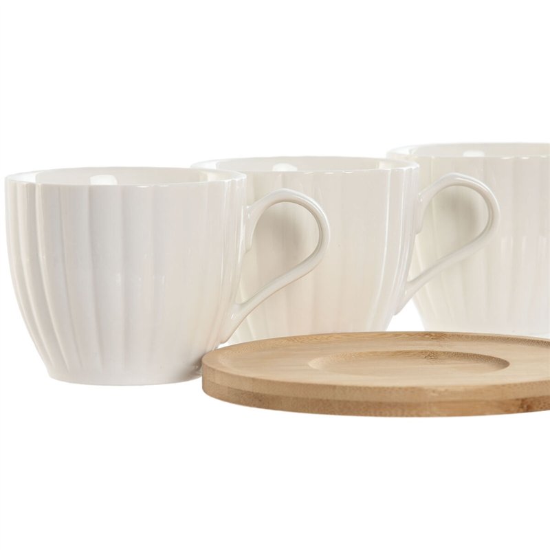 Image secondaire de Jeu de 6 tasses avec plat Home ESPRIT Blanc Naturel Bambou Porcelaine 220 ml