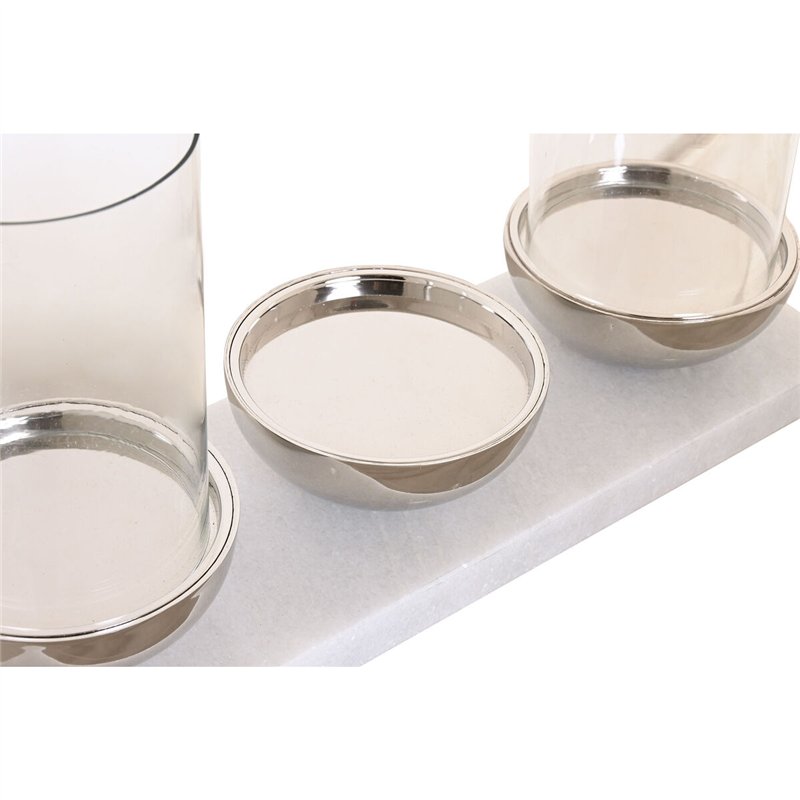 Image secondaire de Bougeoir Home ESPRIT Blanc Argenté Verre Marbre 40 x 13 x 22 cm
