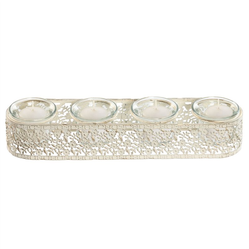 Bougeoir Home ESPRIT Crème Métal Verre 31 x 7 x 5 cm