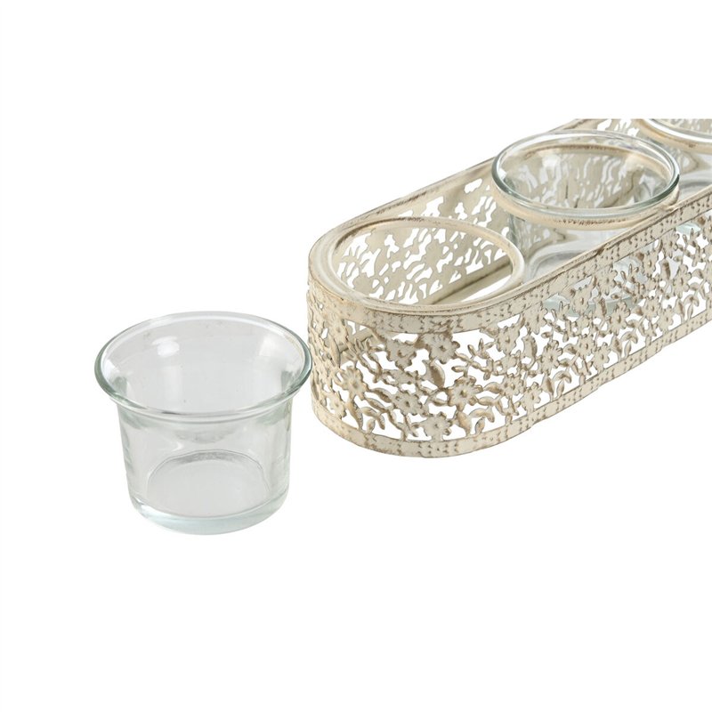 Image secondaire de Bougeoir Home ESPRIT Crème Métal Verre 31 x 7 x 5 cm