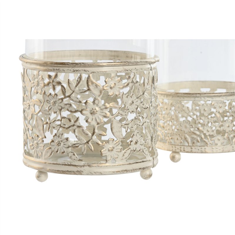 Image secondaire de Bougeoir Home ESPRIT Crème Métal Verre 11 x 11 x 13 cm (2 Unités)