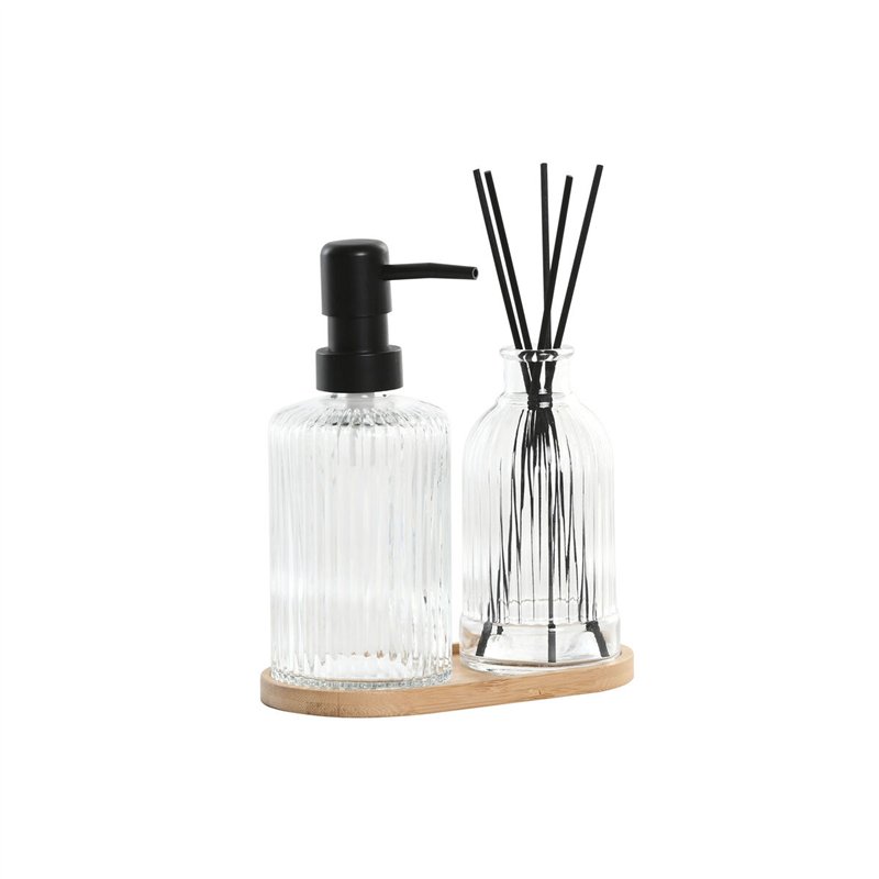 Ensemble de Bain Home ESPRIT Noir Transparent Bambou Verre Moderne 3 Pièces