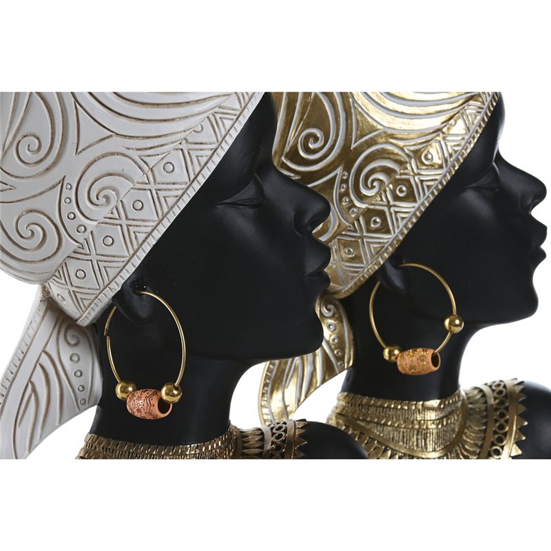 Image secondaire de Figurine Décorative Home ESPRIT Blanc Noir Doré Africaine 22 x 11 x 37 cm (2 Unités)