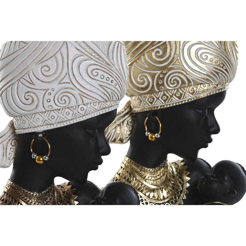Image secondaire de Figurine Décorative Home ESPRIT Blanc Noir Doré Africaine 15 x 9 x 25 cm (2 Unités)
