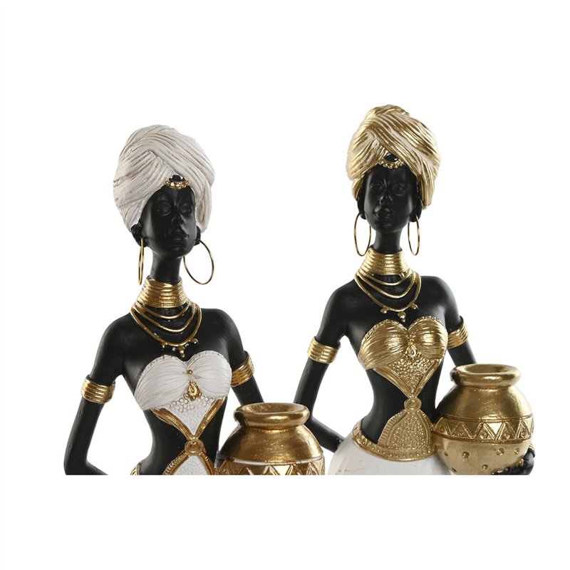 Image secondaire de Figurine Décorative Home ESPRIT Blanc Noir Doré Africaine 9,5 x 7,5 x 31 cm (2 Unités)